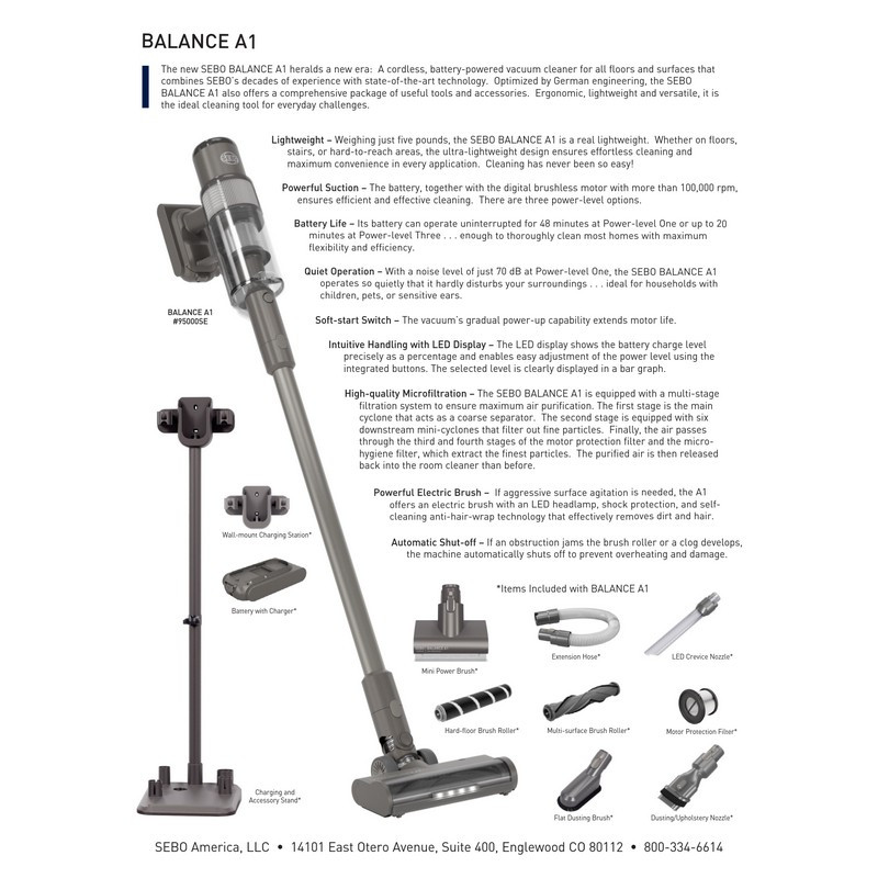 SEBO BALANCE A1 Cordless Stick Vacuum SEBO BALANCE A1 Cordless Stick Vacuum - Image 5